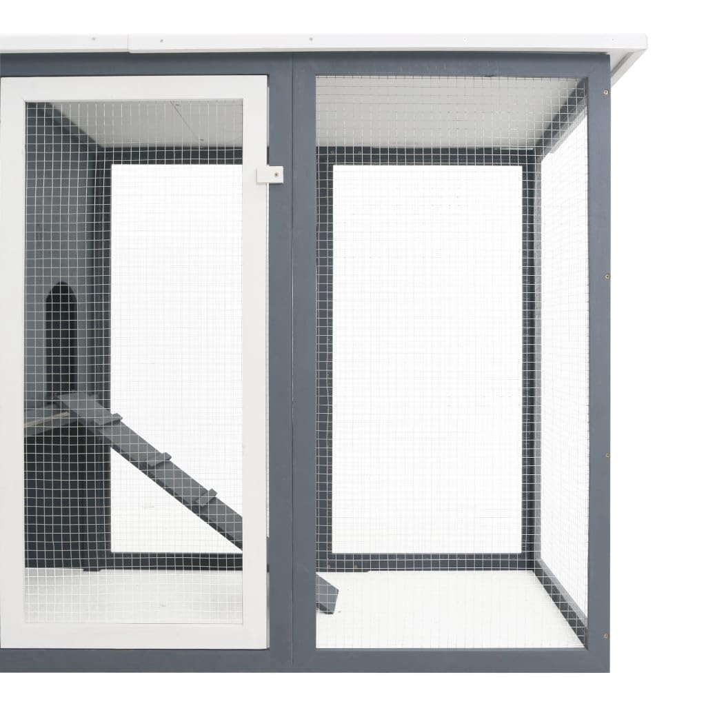 vidaXL Wooden Outdoor Chicken Cage with Egg Cage, Waterproof Roof, Pine Wood, Wire Mesh, Easy Cleaning Pull-Out Tray - Gray and